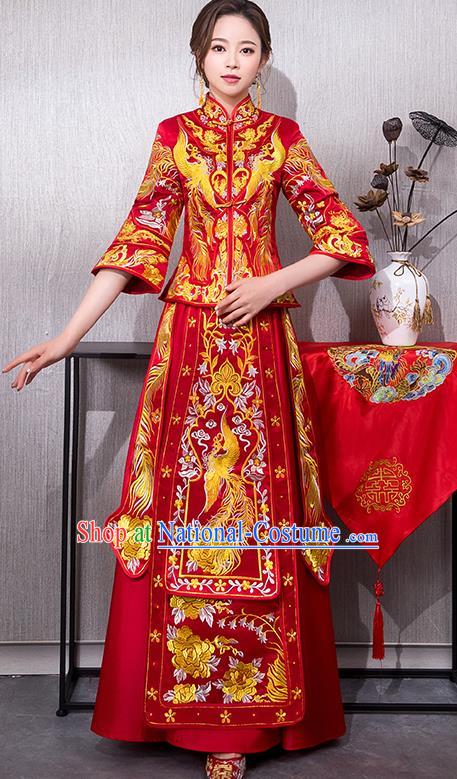 Chinese Traditional Embroidered Bridal Xiuhe Suit Wedding Dress Ancient Bride Cheongsam for Women