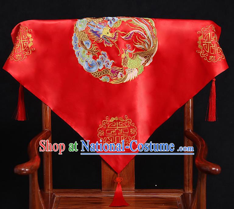 Chinese Traditional Wedding Head Cover Ancient Bride Embroidered Dragon and Phoenix Red Bridal Veil for Women