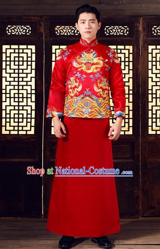 Chinese Traditional Bridegroom Embroidered Costume Ancient Tang Suit Clothing for Men