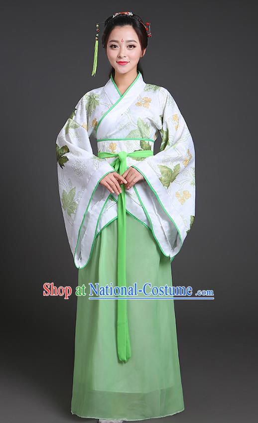 Chinese Ancient Drama Han Dynasty Princess Embroidered Green Hanfu Dress for Women