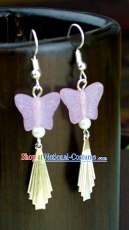 Chinese Traditional Ancient Pink Butterfly Earrings Accessories Hanfu Eardrop for Women