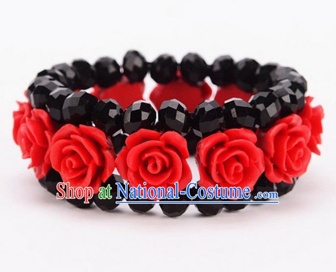 Chinese Traditional Ancient Accessories Hanfu Cinnabar Rose Bracelet for Women