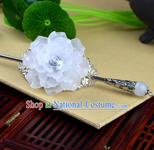 Chinese Traditional Ancient Hair Accessories Hanfu Hairpins White Peony Hairdo Crown Headwear for Women