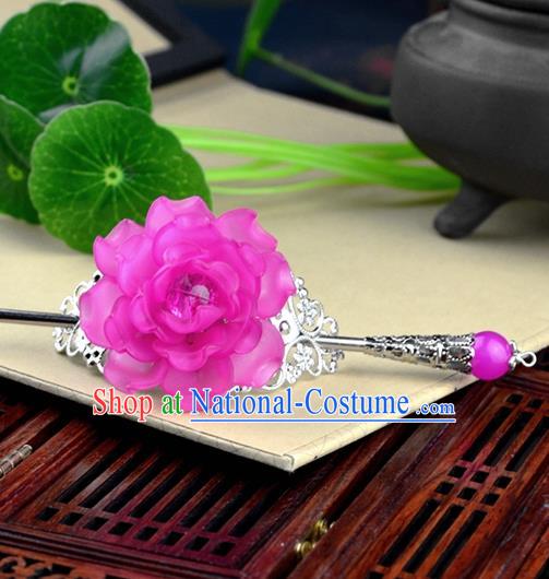 Chinese Traditional Ancient Hair Accessories Hanfu Hairpins Rosy Peony Hairdo Crown Headwear for Women