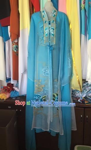 Chinese Traditional Peking Opera Nobility Lady Blue Dress Beijing Opera Diva Costumes for Adults