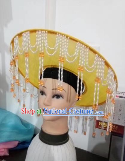 Chinese Traditional Beijing Opera Fishing Lady Yellow Hat Peking Opera Drakan Headwear for Adults