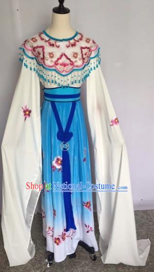 Chinese Traditional Peking Opera Princess Blue Dress Beijing Opera Diva Costumes for Adults