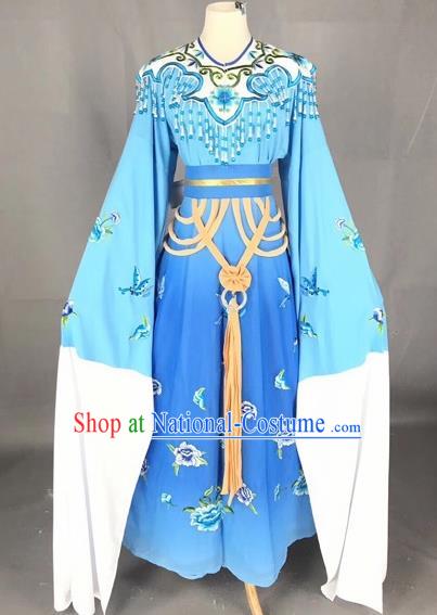 Chinese Traditional Beijing Opera Palace Princess Blue Dress Peking Opera Diva Costumes for Adults