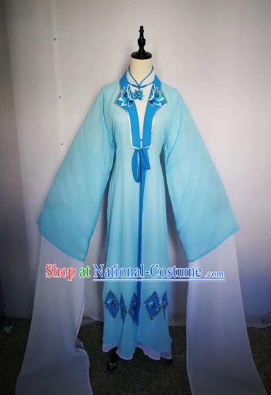 Chinese Traditional Peking Opera Actress Blue Dress Beijing Opera Buddhist Nun Embroidered Costumes for Adults