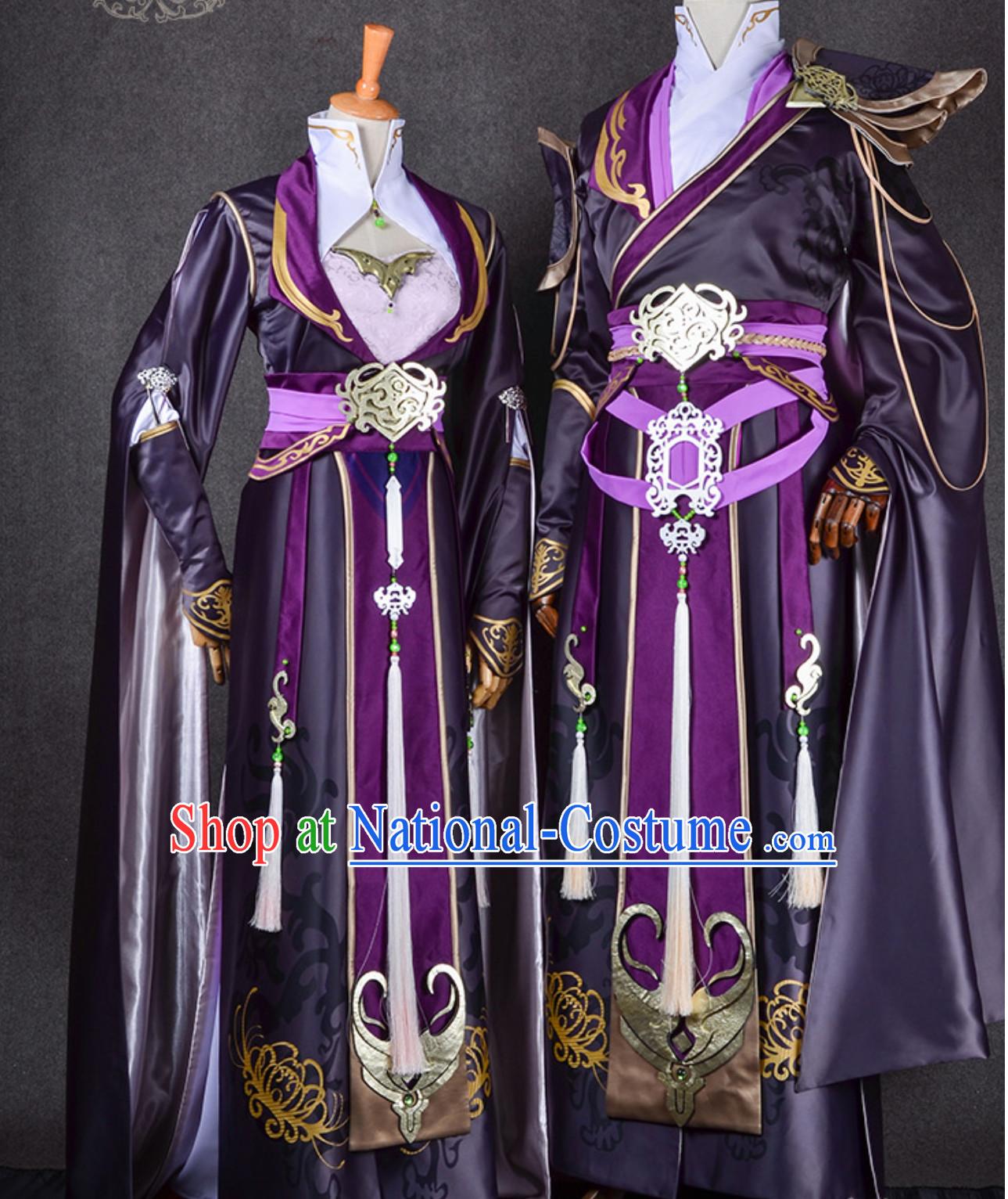 Ancient Chinese Swordsman Swordswoman Cosplay Superhero Costumes 2 Complete Sets for TV Show Film or Performance