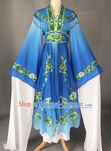 Chinese Peking Opera Actress Blue Dress Traditional Beijing Opera Rich Lady Embroidered Costumes for Adults