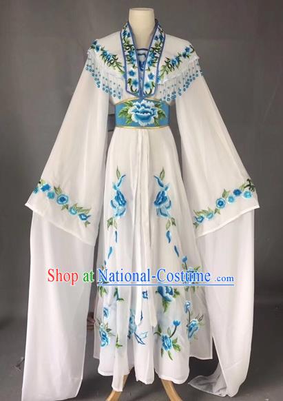 Chinese Peking Opera Actress White Dress Traditional Beijing Opera Rich Lady Embroidered Costumes for Adults