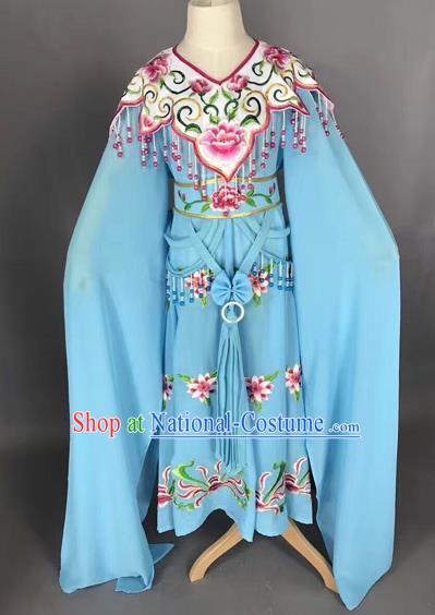 Traditional Chinese Peking Opera Costume Beijing Opera Actress Blue Dress for Kids