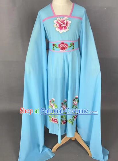 Traditional Chinese Peking Opera Diva Costume Beijing Opera Blue Dress for Kids