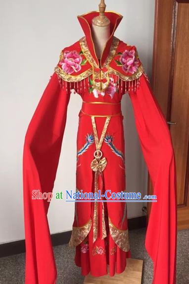 Chinese Ancient Peking Opera Empress Embroidered Red Dress Traditional Beijing Opera Diva Costumes for Adults