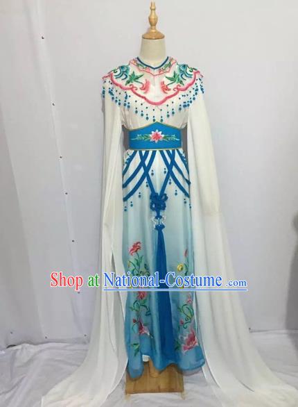 Traditional Chinese Peking Opera Rich Lady Costume Beijing Opera Diva Fairy Blue Dress for Adults