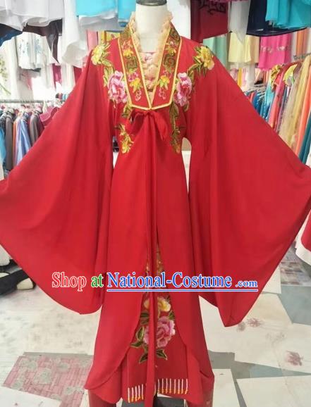 Chinese Shaoxing Opera Bride Embroidered Red Dress Traditional Beijing Opera Diva Costume for Adults