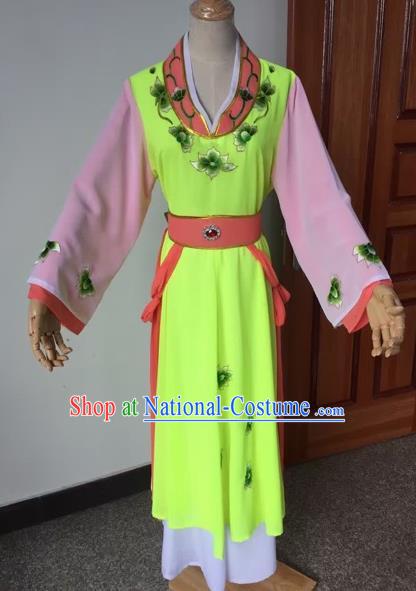 Chinese Beijing Opera Young Lady Grass Green Dress Ancient Maidservants Costume for Adults