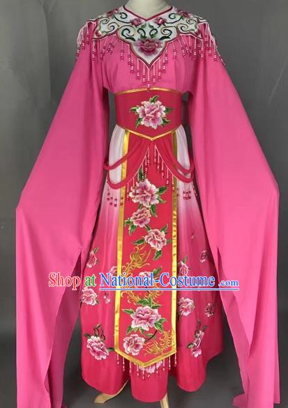 Chinese Shaoxing Opera Princess Rosy Embroidered Dress Traditional Beijing Opera Diva Costume for Adults