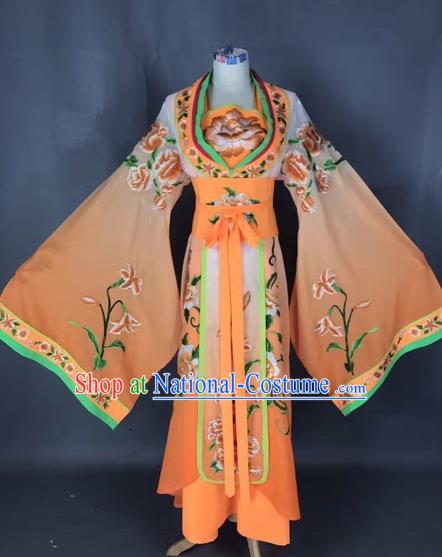 Chinese Traditional Peking Opera Diva Orange Embroidered Dress Ancient Imperial Consort Costume for Adults