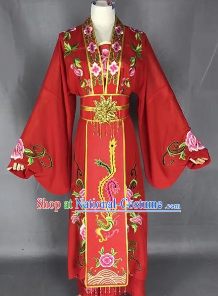 Chinese Traditional Peking Opera Diva Red Dress Ancient Princess Embroidered Costume for Adults