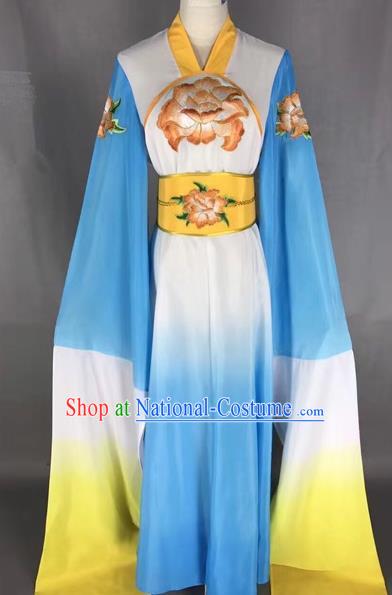 Chinese Traditional Peking Opera Water Sleeve Blue Dress Ancient Princess Embroidered Costume for Adults