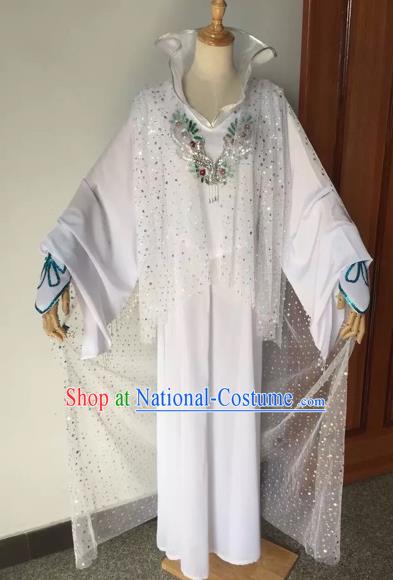 Chinese Traditional Peking Opera Diva White Dress Ancient Palace Lady Costume for Adults