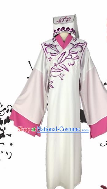 Chinese Beijing Opera Niche White Robe Traditional Peking Opera Scholar Costume and Hat for Adults