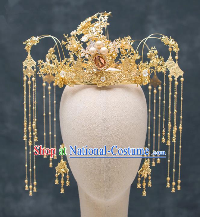 Chinese Ancient Hanfu Wedding Hair Accessories Traditional Tassel Phoenix Coronet Hairpins for Women