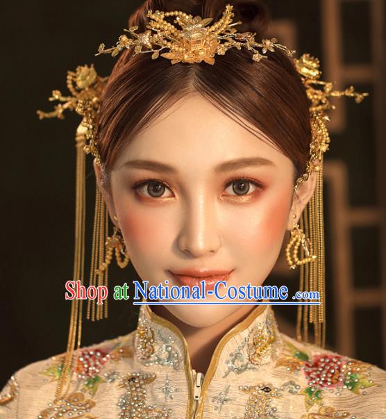 Chinese Ancient Hanfu Wedding Hair Accessories Traditional Golden Hair Clasp Hairpins for Women