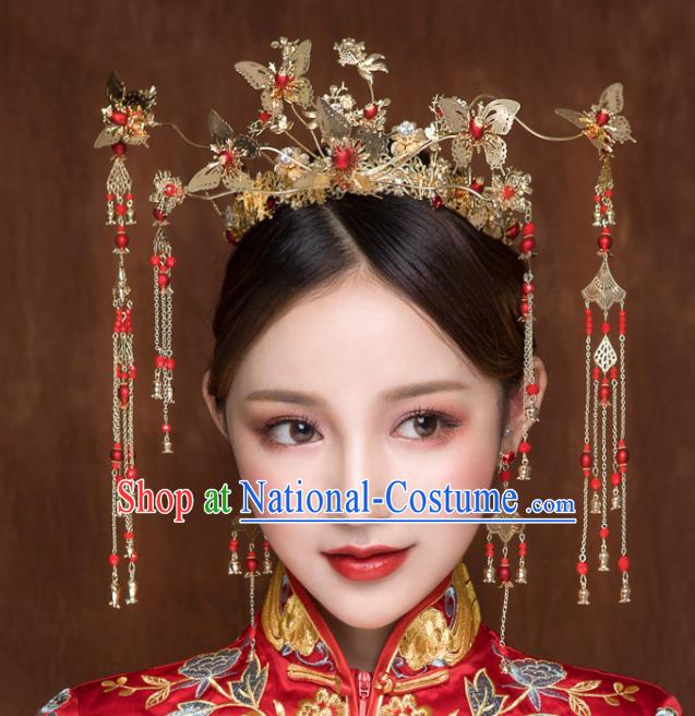 Chinese Ancient Hanfu Wedding Butterfly Phoenix Coronet Hair Accessories Traditional Hairpins for Women