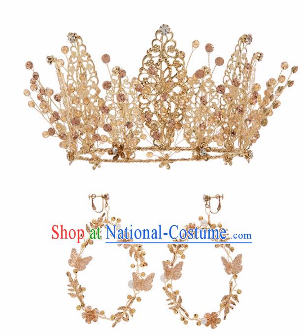 Top Grade Bride Hair Accessories Golden Royal Crown Headwear for Women