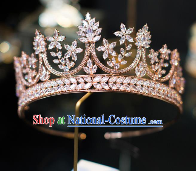 Top Grade Bride Hair Accessories Golden Crystal Royal Crown Headwear for Women