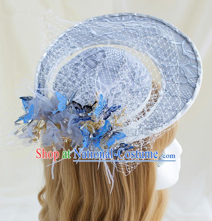 Top Grade Bride Wedding Hair Accessories Grey Top Hat for Women