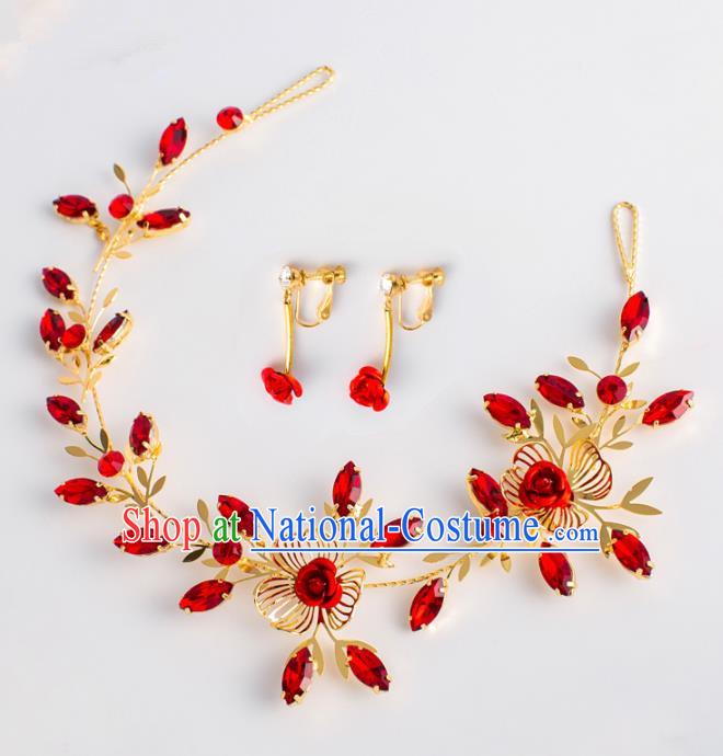 Chinese Ancient Hanfu Wedding Red Crystal Hair Clasp Hair Accessories Traditional Tassel Hairpins for Women