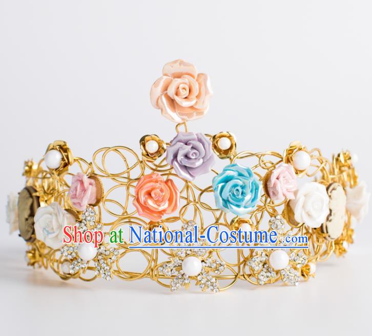 Top Grade Wedding Hair Accessories Bride Colorful Rose Royal Crown Headwear for Women