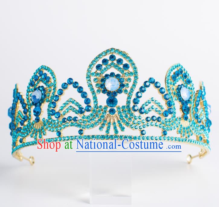 Top Grade Wedding Hair Accessories Bride Blue Crystal Royal Crown Headwear for Women