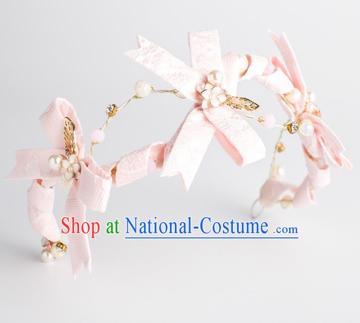 Top Grade Wedding Hair Accessories Bride Pink Bowknot Royal Crown Headwear for Women