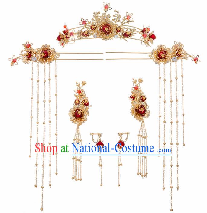 Chinese Ancient Golden Hair Clasp Wedding Hair Accessories Traditional Hairpins for Women