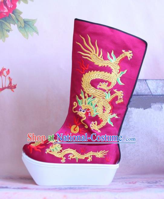 Chinese Traditional Beijing Opera Emperor Shoes Beijing Opera Takefu Rosy Embroidered Boots for Men