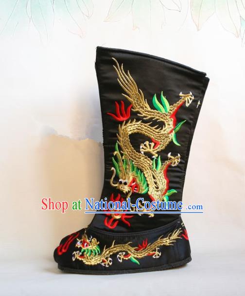 Chinese Traditional Beijing Opera Emperor Shoes Beijing Opera Takefu Black Embroidered Boots for Men