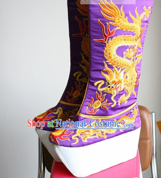 Chinese Traditional Beijing Opera Emperor Shoes Beijing Opera Takefu Purple Embroidered Boots for Men