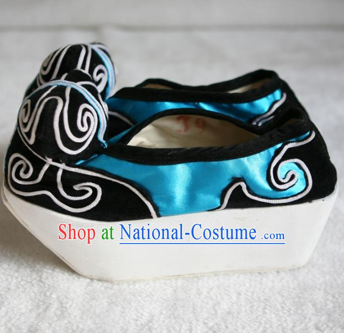 Chinese Traditional Beijing Opera Niche Blue Shoes Beijing Opera Cloth Shoes for Men