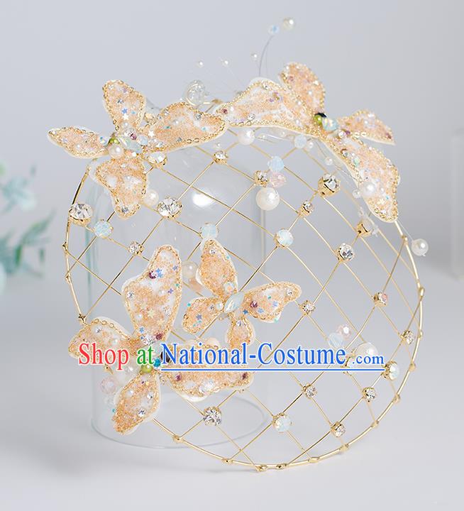 Top Grade Bride Wedding Hair Accessories Golden Butterfly Top Hats for Women