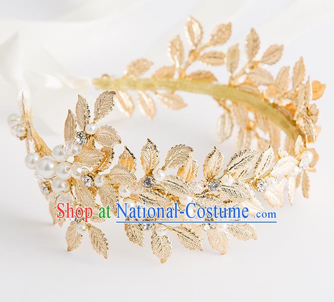 Top Grade Bride Wedding Hair Accessories Golden Leaf Hair Clasp for Women