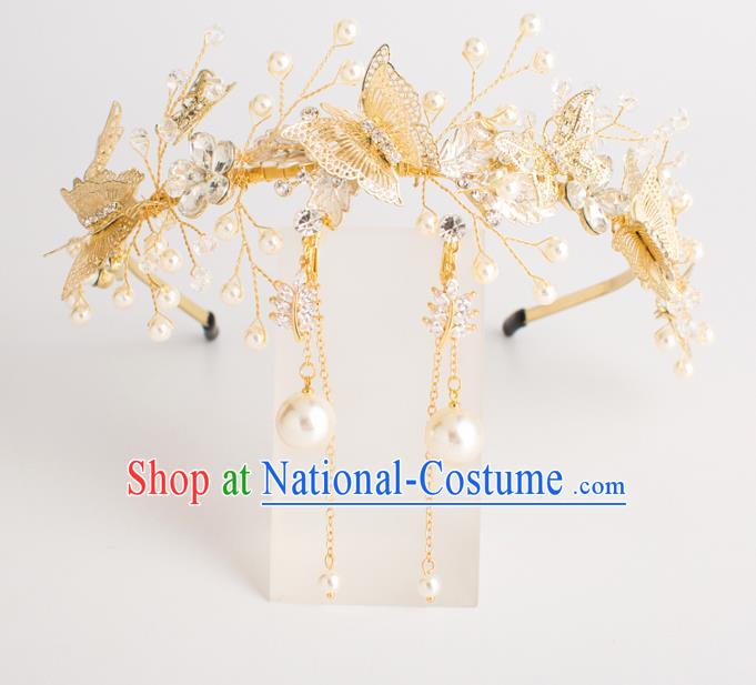 Top Grade Bride Wedding Hair Accessories Golden Butterfly Hair Clasp for Women