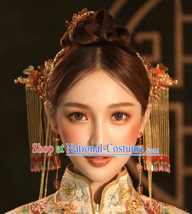 Chinese Ancient Golden Tassel Step Shake Wedding Hair Accessories Traditional Hairpins for Women