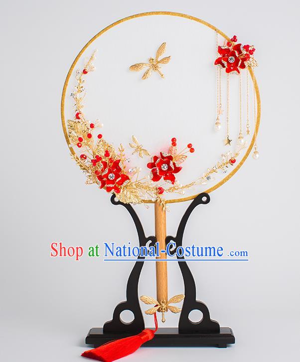 Chinese Traditional Palace Fans Ancient Bride Wedding Dragonfly Round Fans for Women