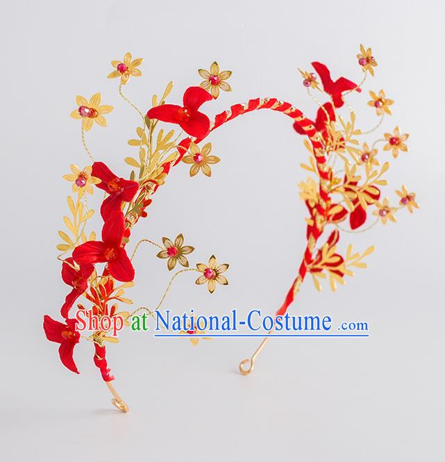 Top Grade Bride Wedding Hair Accessories Red Flowers Hair Clasp for Women