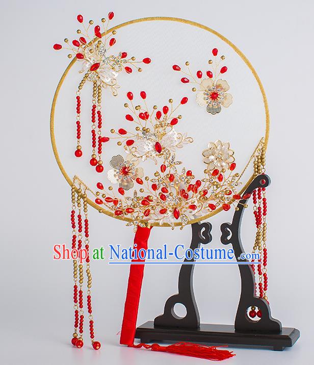 Chinese Traditional Palace Fans Ancient Bride Wedding Wintersweet Round Fans for Women